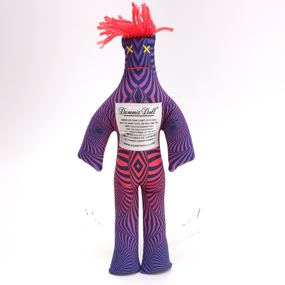 Dammit Doll Stress Relief Plush Purple Red Psychedelic Swirl Pattern 12 Inch